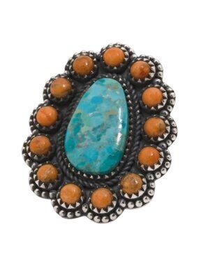 SHIVAM Made In India Sterling Silver Plated Mohave Turquoise Ring